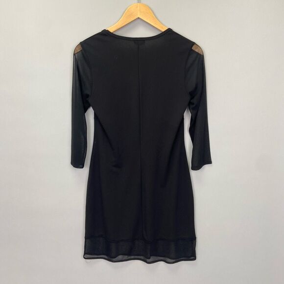 XOXO Black Embellished Sheer Long Sleeve Sheath Dress Size M Square Neck - Picture 6 of 8